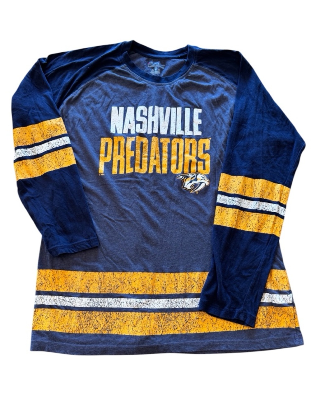 Champion Nashville Predators Long Sleeve T-Shirt Navy & Gold XL